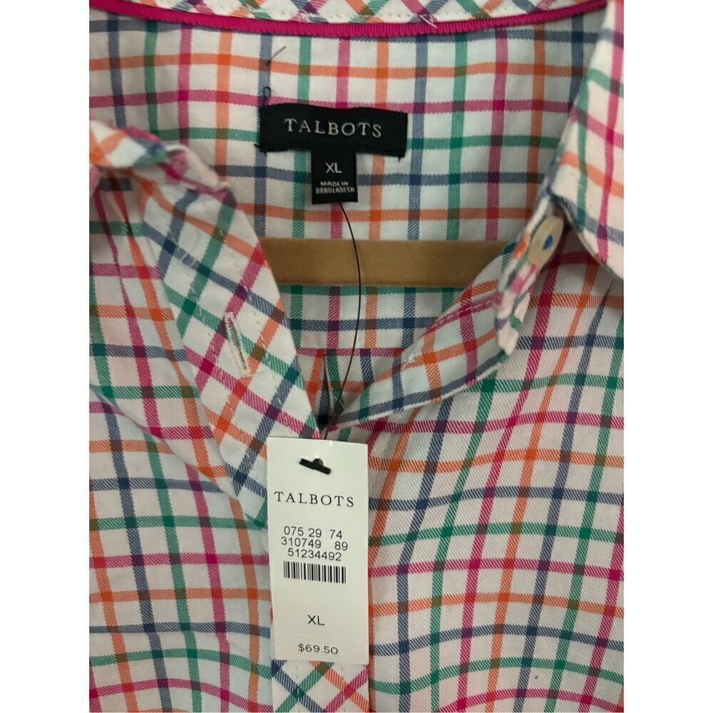 Talbots White Button-Down Shirt with Red, Blue and Green Grid